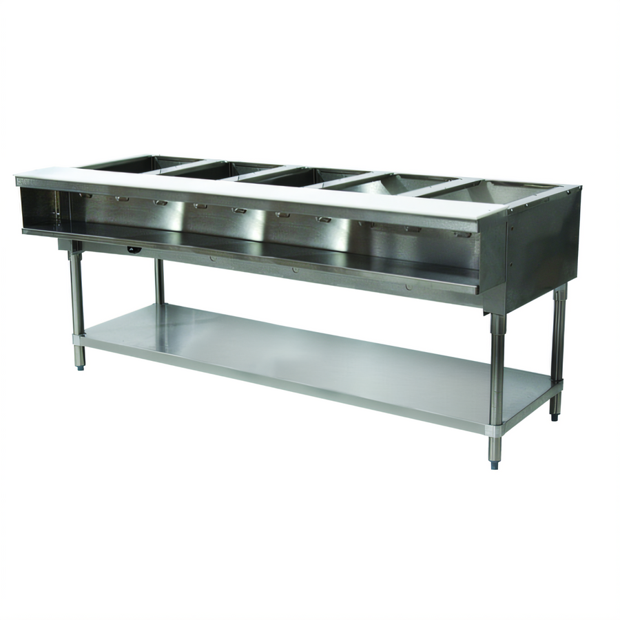 Product image #1 for Advance Tabco Triumph Supreme 5-Well Natural Gas Water Bath Hot Food Table with Open Base and Undershelf