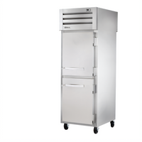 Pass-Thru One-Section Reach-In Refrigerator with Half Front and Rear Swing Doors, Stainless Steel, Self-Contained Top Mount