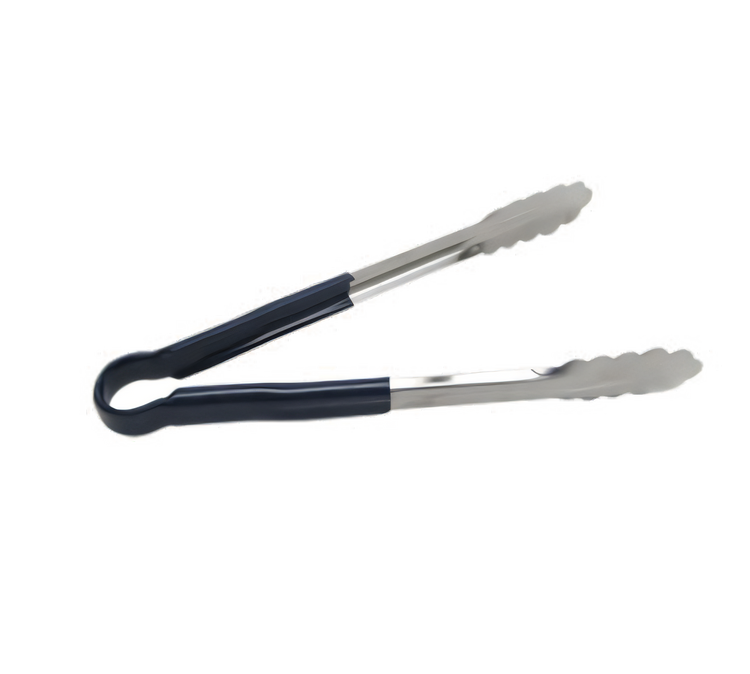 Product image #1 for 10-Inch Heavy-Duty Stainless Steel Scalloped Edge Utility Tongs with Blue Poly-Coated Handle