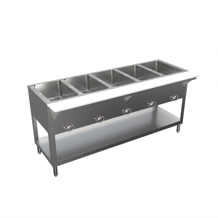 Product image #1 for BK Resources 5-Pan Electric Open-Well Steam Table with Cutting Board Shelf and Undershelf