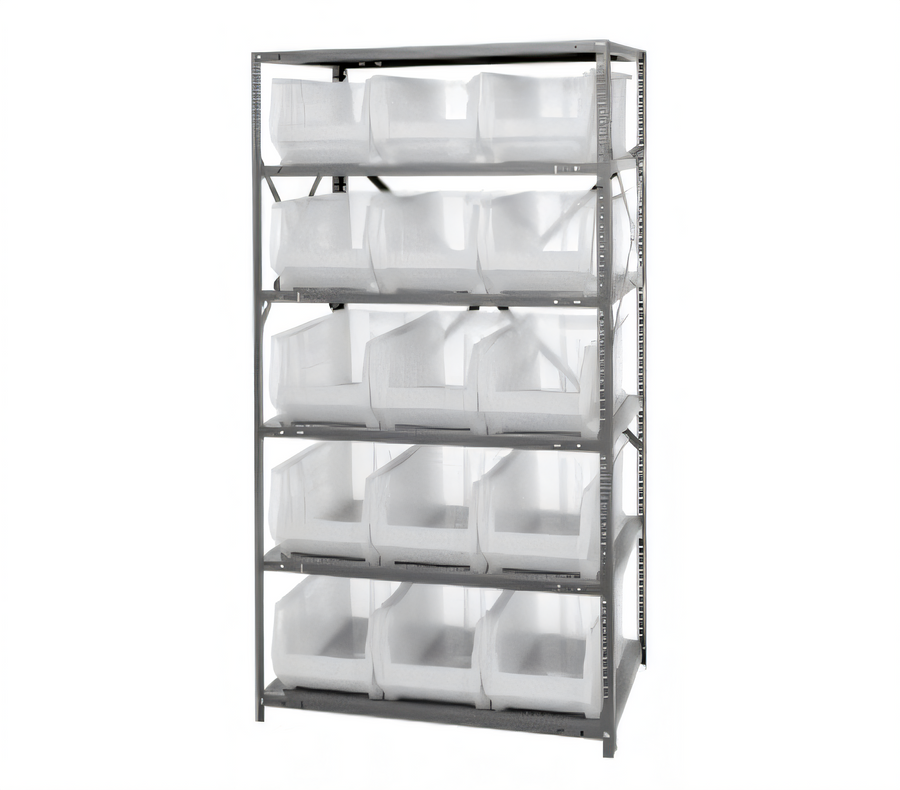 Product image #1 for Quantum Heavy-Duty Stationary Galvanized Wire Shelving Unit, 24 x 36 x 75 Inches, with 8 Shelves and 15 Clear Bins