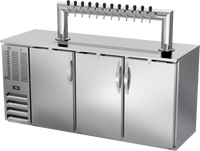 Beverage-Air 72-Inch Shallow-Depth Direct Draw Beer Dispenser with 12-Tap Tower, 3 Solid Doors, Stainless Steel