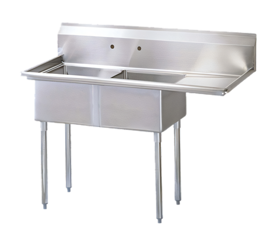 Product image #1 for Turbo Air 2-Compartment Sink with Right-Hand Drainboard, 18" x 18" Bowls, and 11" Backsplash