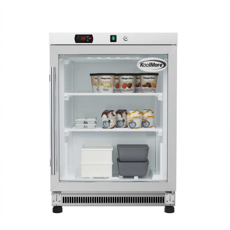 Product image #1 for KoolMore 24-Inch Countertop Display Freezer with Stainless Steel and Glass Door, 4.6 Cu. Ft., White