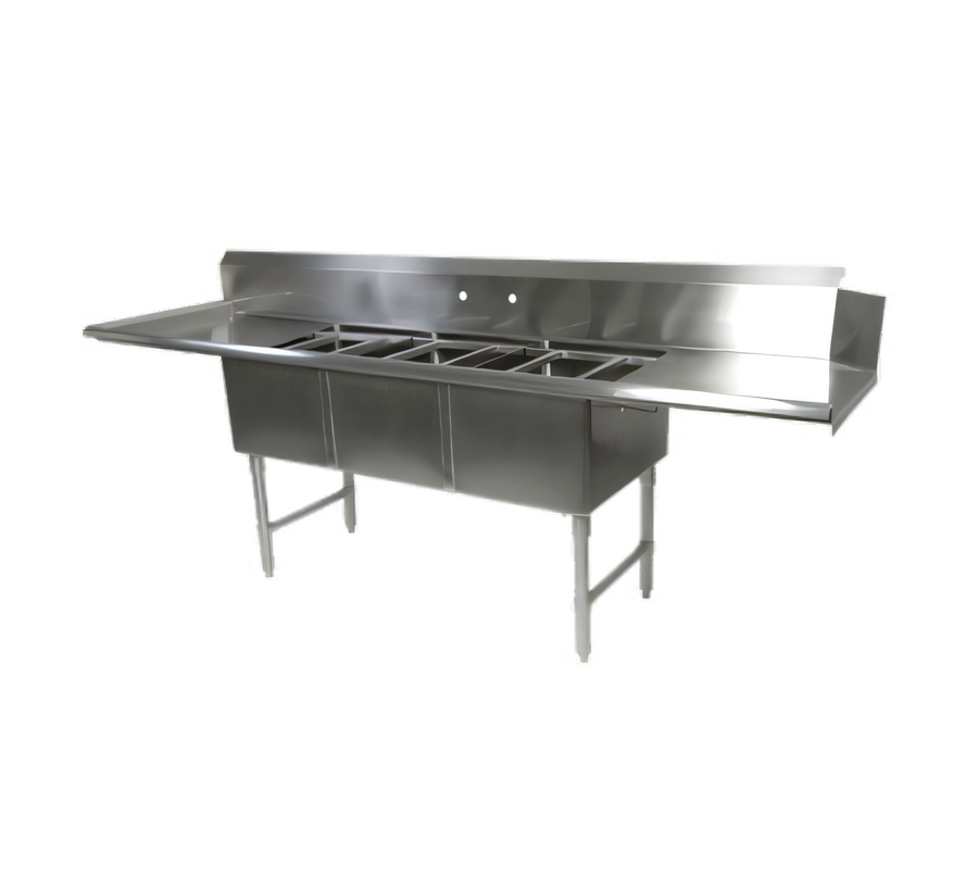 Product image #1 for John Boos Straight Triple-Compartment Pot Sink Table with Dual Drainboards and Right-Side Dish Machine Attachment