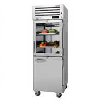 Turbo Air PRO Series Stainless Steel One-Section Reach-In Refrigerator, 25.15 Cu. Ft., Combination Glass/Solid Half Doors, Top-Mount Self-Contained