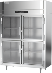 Victory UltraSpec 2-Section Shallow Depth Glass Half-Door Reach-In Freezer, 41.35 Cu. Ft., Self-Contained, Stainless Steel