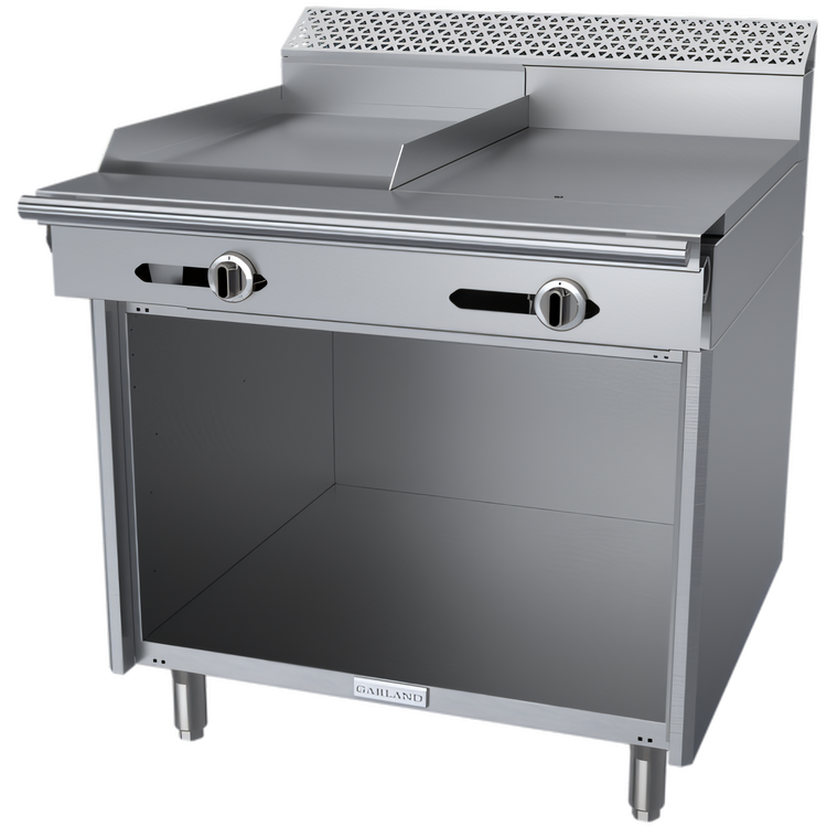 Product image #1 for Garland Cuisine 36-Inch Heavy Duty Gas Combination Top Range with 18-Inch Griddle, 18-Inch Hot Top and Storage Base