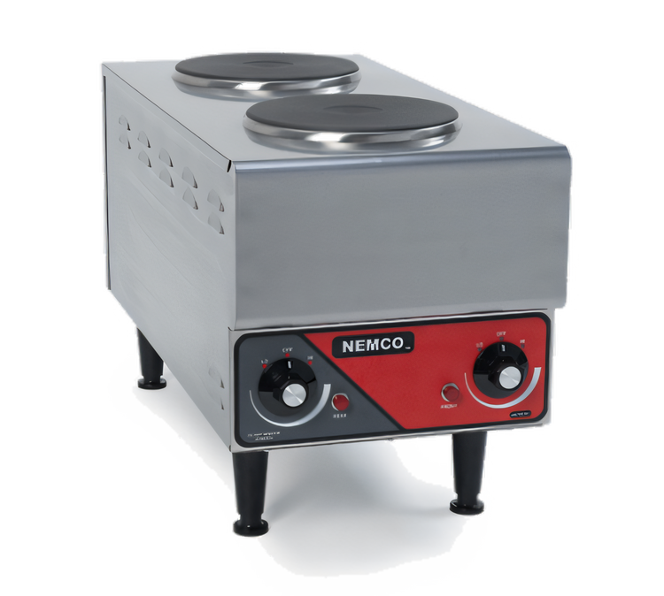 Product image #1 for Nemco 11-3/8-Inch Two-Burner Countertop Electric Hot Plate, Brushed Stainless Steel, 240V
