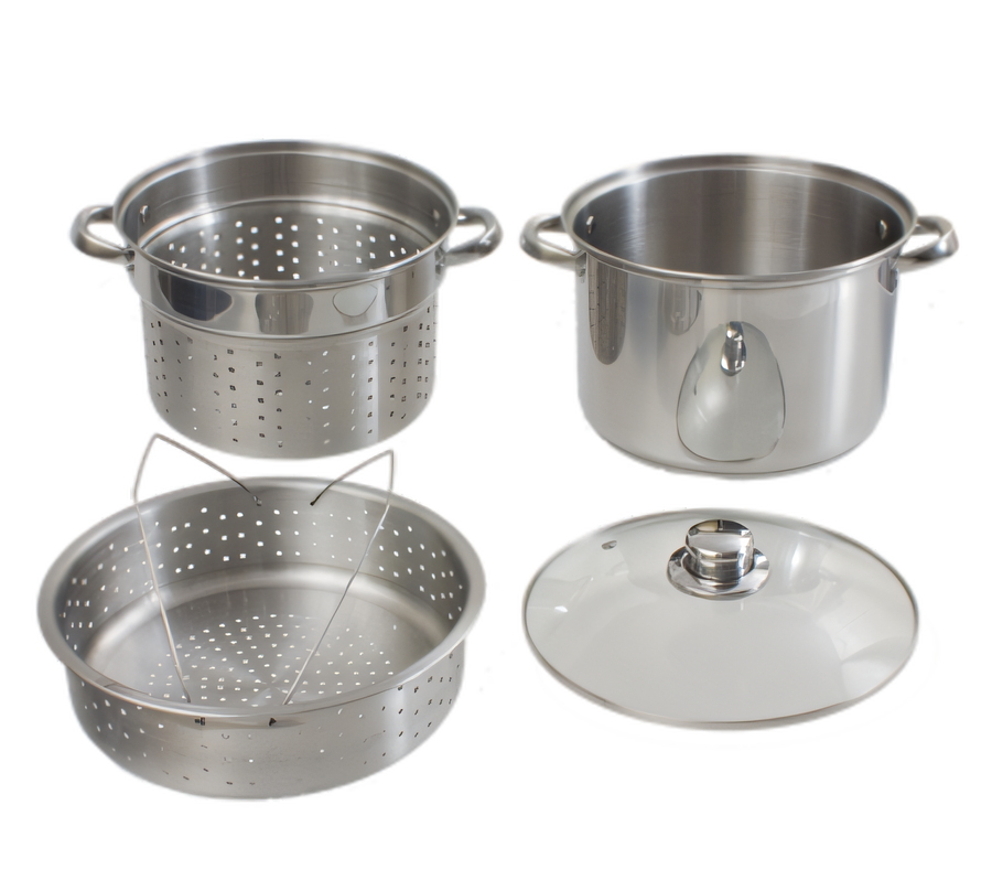 Product image #1 for Crestware 8 Qt Stainless Steel Pasta and Steamer Pot Set with Glass Lid