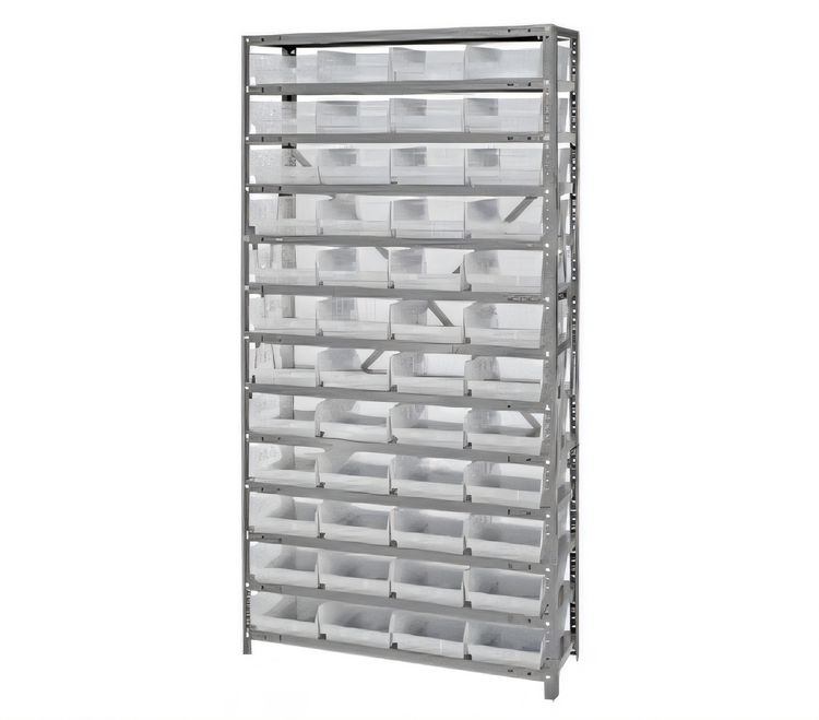 Product image #1 for Quantum Heavy-Duty Stationary Wire Shelving Unit with 13 Shelves and 48 Clear Bins, 36 x 18 x 75 Inches
