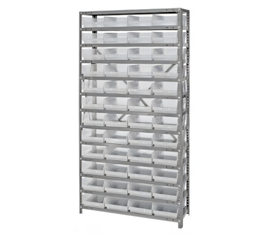 Product image #1 for Quantum Heavy-Duty Stationary Wire Shelving Unit with 13 Shelves and 48 Clear Bins, 36 x 18 x 75 Inches