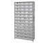 Thumbnail image #1 for Quantum Heavy-Duty Stationary Wire Shelving Unit with 13 Shelves and 48 Clear Bins, 36 x 18 x 75 Inches