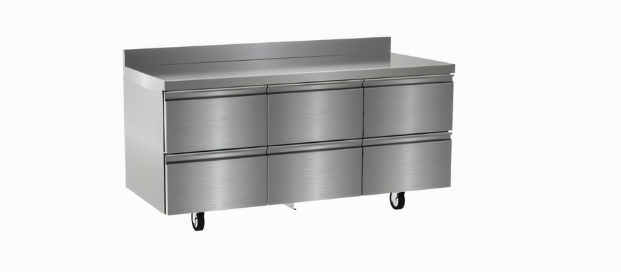 Product image #1 for Delfield 72-Inch Self-Contained Refrigerated Worktop with 6 Drawers and 4-Inch Backsplash