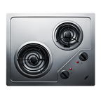 Thumbnail image #1 for Summit Commercial CR2B122 Two-Burner Electric Cooktop with Coil Elements, Stainless Steel, Built-In, Portrait or Landscape Mount