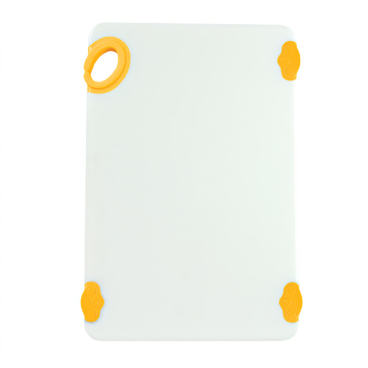 Product image #1 for Winco STATIKBoard 12 x 18 x 1/2-Inch Rectangular Yellow Co-Polymer Cutting Board with Rubber Grip Hook