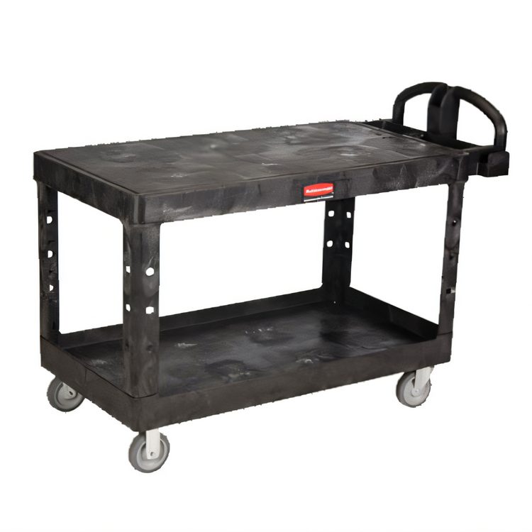 Product image #1 for Rubbermaid Commercial Heavy Duty 2-Shelf Flat Shelf Bus Cart, 54 x 25-1/4 x 36 Inch, 750 lb. Capacity, Black