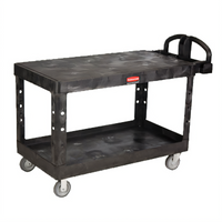 Rubbermaid Commercial Heavy Duty 2-Shelf Flat Shelf Bus Cart, 54 x 25-1/4 x 36 Inch, 750 lb. Capacity, Black