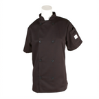 Thumbnail image #1 for Mercer Culinary Millennia M60023BKM Women's Short-Sleeve 8-Button Chef Jacket, Black, Medium, 65/35 Poly/Cotton Twill Case of 12