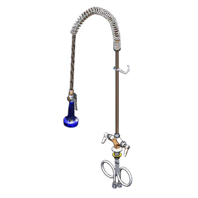 Product image #1 for T&S Brass EasyInstall Single-Hole Deck-Mount Pre-Rinse Mixing Faucet with 24-Inch Riser, 44-Inch Hose and 1.07 GPM Spray Valve
