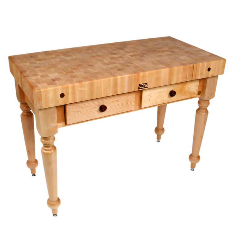 Product image #1 for John Boos Cucina Rustica 48-Inch x 24-Inch End Grain Butcher Block Work Table with 2 Drawers