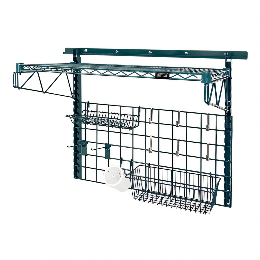 Product image #1 for Quantum Store Grid Medium-Duty Wall-Mounted Shelving Starter Kit with Shelf, Grid Panel, Basket and Hooks