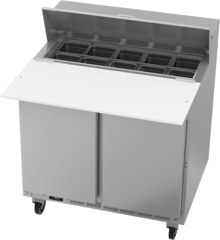 Product image #2 for Beverage-Air SPE36HC-10C 36-Inch Two-Door Sandwich Prep Table With 17-Inch Cutting Board and 10-Pan Top