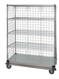 Quantum 48 x 24 x 80 Inch 5-Shelf Wire Enclosed Mobile Cart, Chrome Plated Finish, 1200 lb. Capacity
