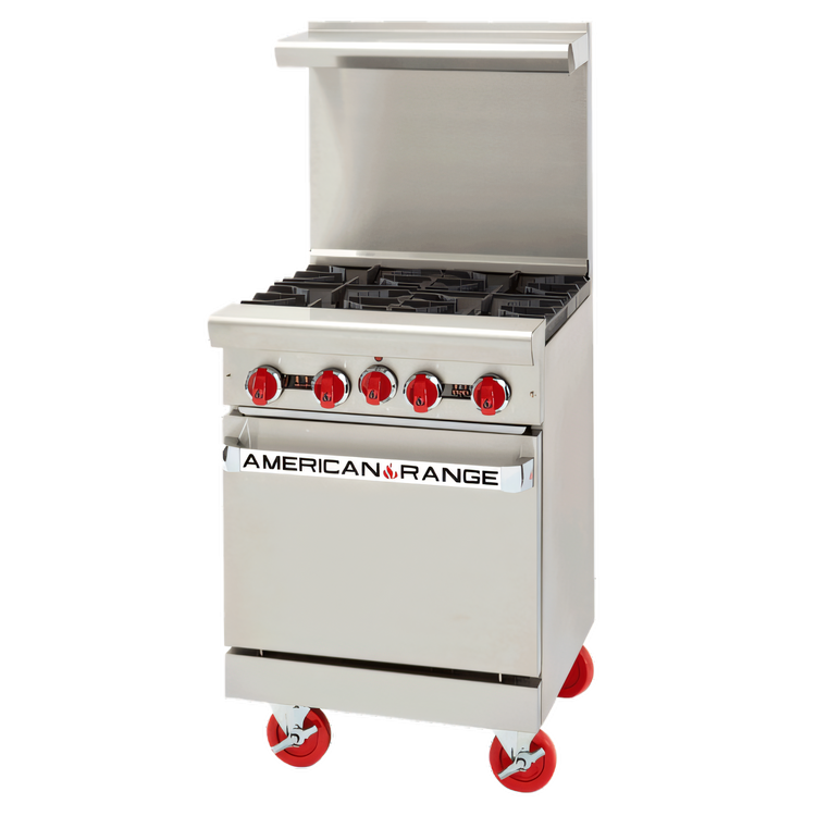 Product image #1 for American Range 24-Inch Gas Restaurant Range with 12-Inch Left Griddle, 2 Open Burners and Space Saver Oven