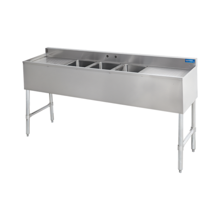 Product image #1 for Sapphire 3-Compartment Underbar Bar Sink with Dual 13-Inch Drainboards, 60-Inch Wide
