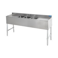 Sapphire 3-Compartment Underbar Bar Sink with Dual 13-Inch Drainboards, 60-Inch Wide