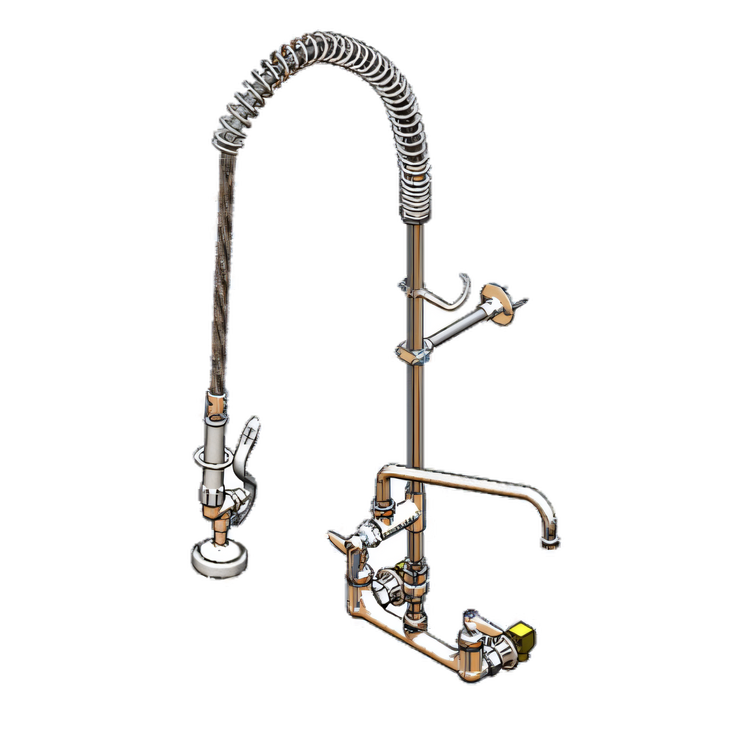Product image #1 for T&S Brass EasyInstall 8-Inch Wall-Mount Pre-Rinse Unit with Add-On Faucet, 12-Inch Swing Nozzle, Vacuum Breaker, and 1.15 GPM Spray Valve