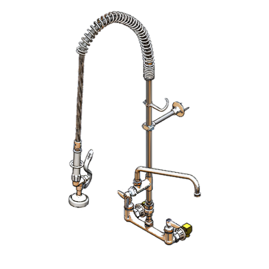 Product image #1 for T&S Brass EasyInstall 8-Inch Wall-Mount Pre-Rinse Unit with Add-On Faucet, 12-Inch Swing Nozzle, Vacuum Breaker, and 1.15 GPM Spray Valve