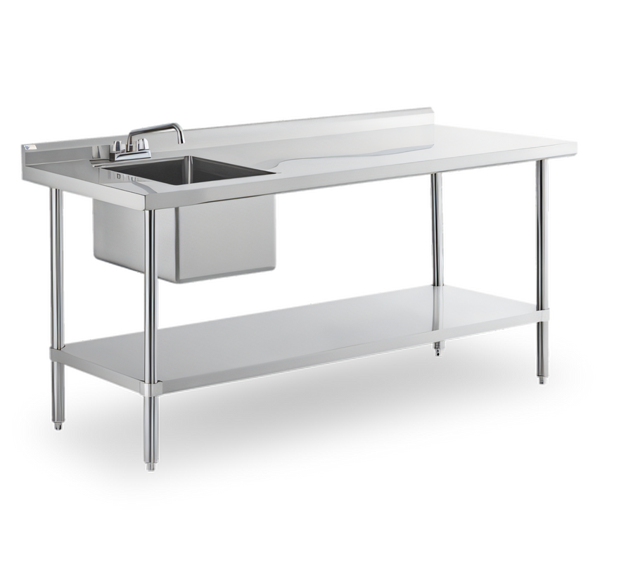 Product image #1 for Steel Works Stainless 72-Inch x 30-Inch Stainless Steel Sink Table with Single Bowl, Backsplash, and Undershelf