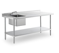 Steel Works Stainless 72-Inch x 30-Inch Stainless Steel Sink Table with Single Bowl, Backsplash, and Undershelf