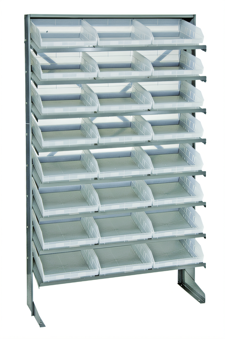 Product image #1 for Quantum Sloped Single-Sided Steel Pick Rack with 8 Shelves and 24 Clear Bins