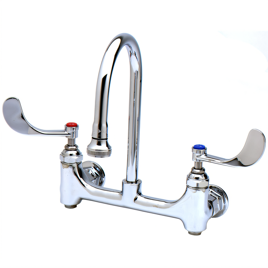 Product image #1 for Low-Lead Medical Wall-Mount Mixing Faucet, 8-Inch Centers, 5-3/4-Inch Swivel Gooseneck