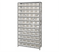 Quantum Heavy Duty Stationary Wire Shelving Unit with 13 Shelves and 60 Clear Bins, 36
