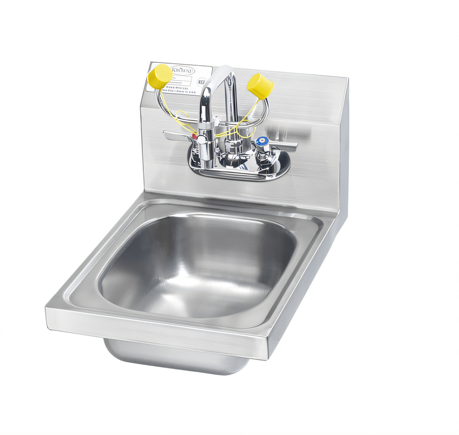 Product image #1 for Krowne 12-Inch Wall-Mount Hand Sink/Eyewash Station with Faucet, Overflow, and P-Trap