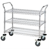 Chrome-Plated 3-Shelf Wire Utility Bus Cart, 1200 lb Capacity