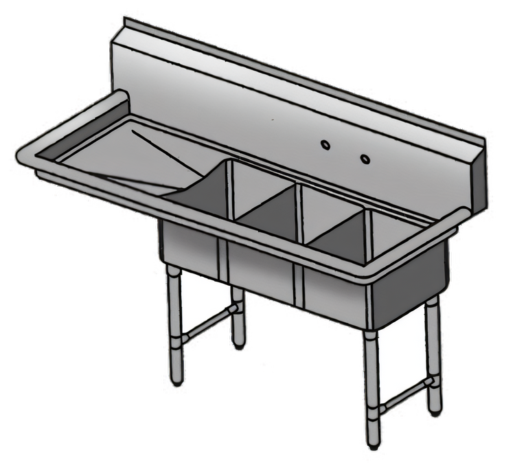 Product image #1 for Three-Compartment Stainless Steel Convenience/Deli Sink with Left Drainboard, 44-1/2 x 19-1/2 Inches
