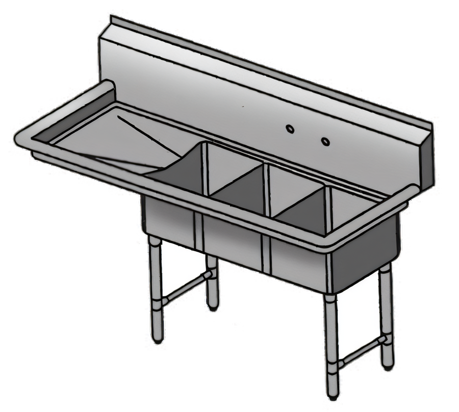 Product image #1 for Three-Compartment Stainless Steel Convenience/Deli Sink with Left Drainboard, 44-1/2 x 19-1/2 Inches