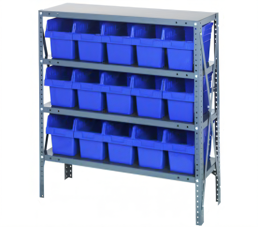 Product image #1 for Quantum Heavy-Duty Stationary Wire Shelving Unit with 4 Shelves and 15 Bins, 36 x 12 x 39 Inches