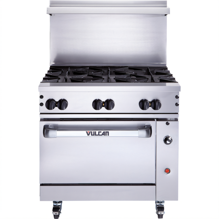 Product image #1 for Vulcan Endurance 36-Inch Natural Gas Restaurant Range with 6 Open Burners, Convection Oven, and High Shelf