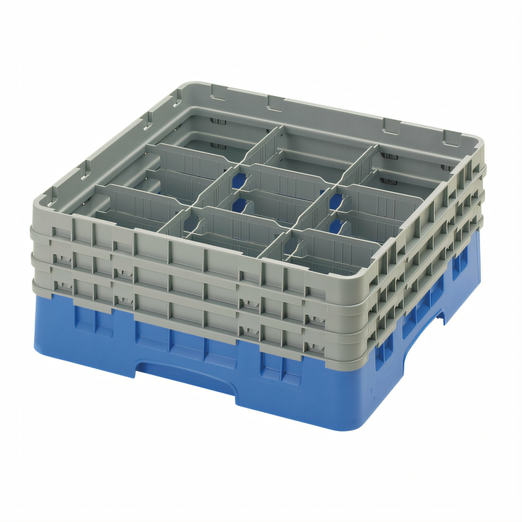 Product image #2 for Cambro Camrack Full Size 9-Compartment Glass Rack with 3 Extenders, Blue