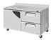 Thumbnail image #1 for Turbo Air Super Deluxe Two-Section 60-1/4-Inch Stainless Steel Worktop Freezer with Left-Hinged Door and 2 Drawers