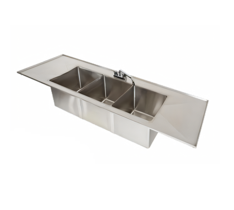 Product image #1 for 75-Inch Three-Compartment Drop-In Stainless Steel Sink with Dual Drainboards