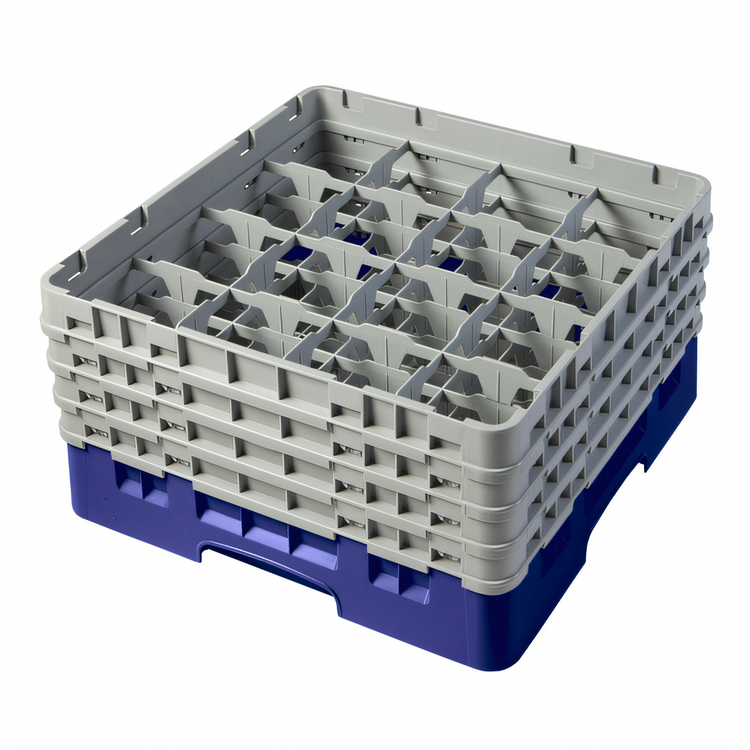 Product image #2 for Cambro Camrack® Full Size 16-Compartment Glass Rack with 4 Soft Gray Extenders, Navy Blue