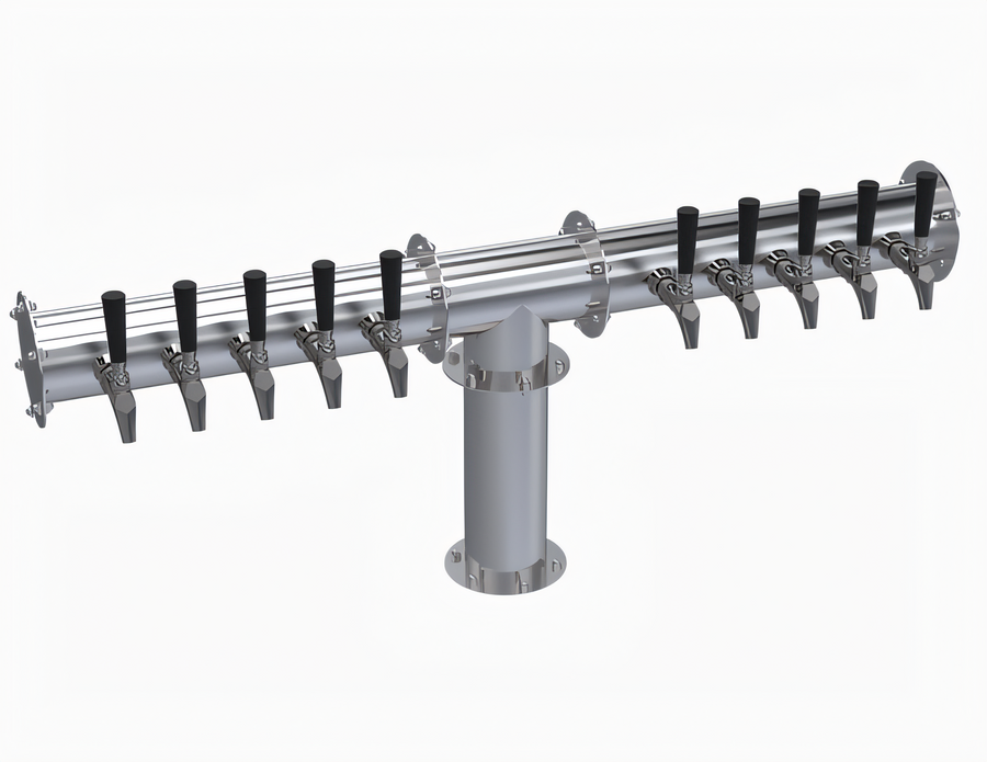 Product image #1 for Krowne 10-Faucet Glycol-Cooled Pipe T-Head Beer Tower, Brushed Stainless Steel
