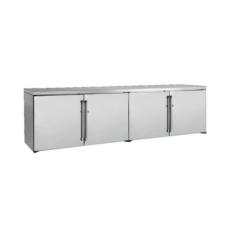Product image #1 for Perlick BBRLP96 Low-Height 4-Door Remote Back Bar Refrigerator, 96-Inch Wide, Black Exterior, Stainless Steel Top